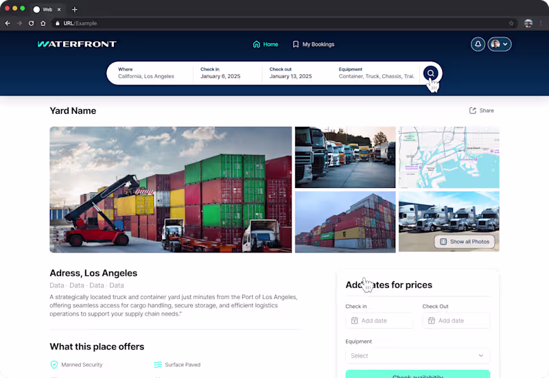 Cover image for Waterfront: Parking Marketplace for Truckers and Yard Owners