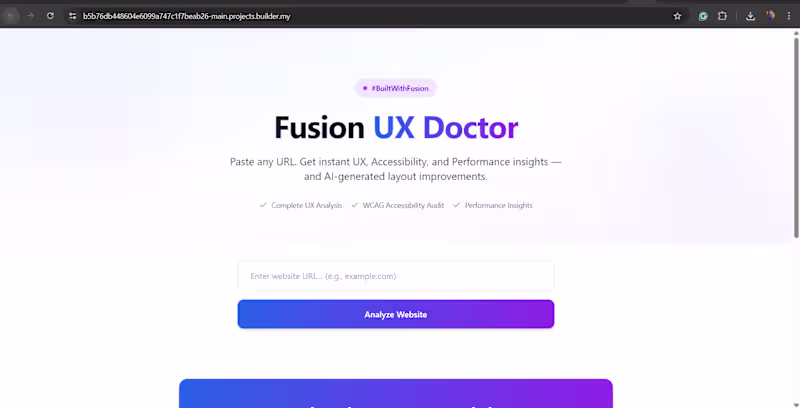 Cover image for Fusion UX Doctor is an AI-powered webpage auditor built enti...