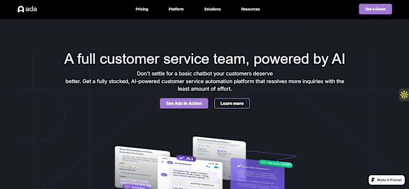 Cover image for Framer Website Redesign: Ada’s AI Customer Support Experience