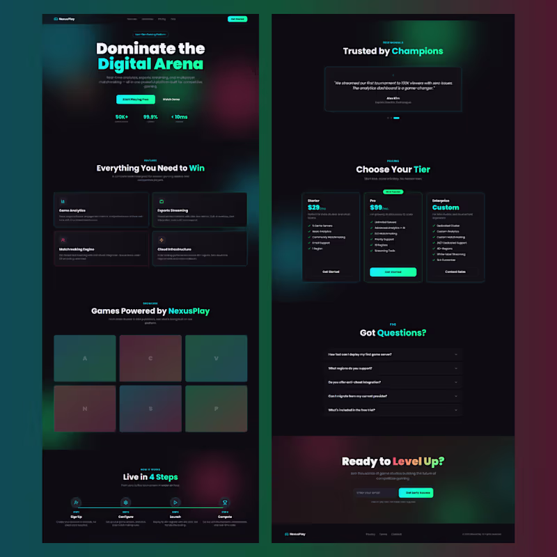 Cover image for Gaming SaaS Landing Page Designed