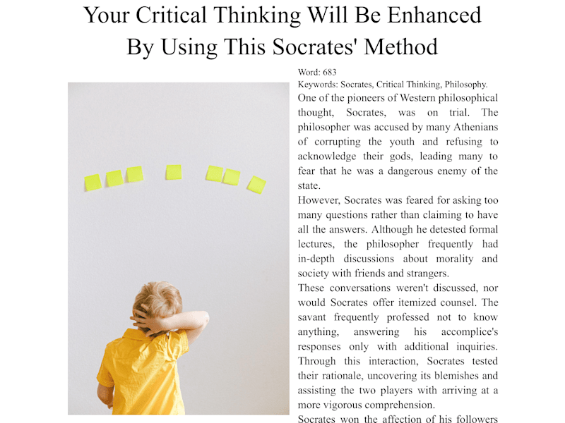 Cover image for Your Critical Thinking Will Be Enhanced By Using This Socrates' 