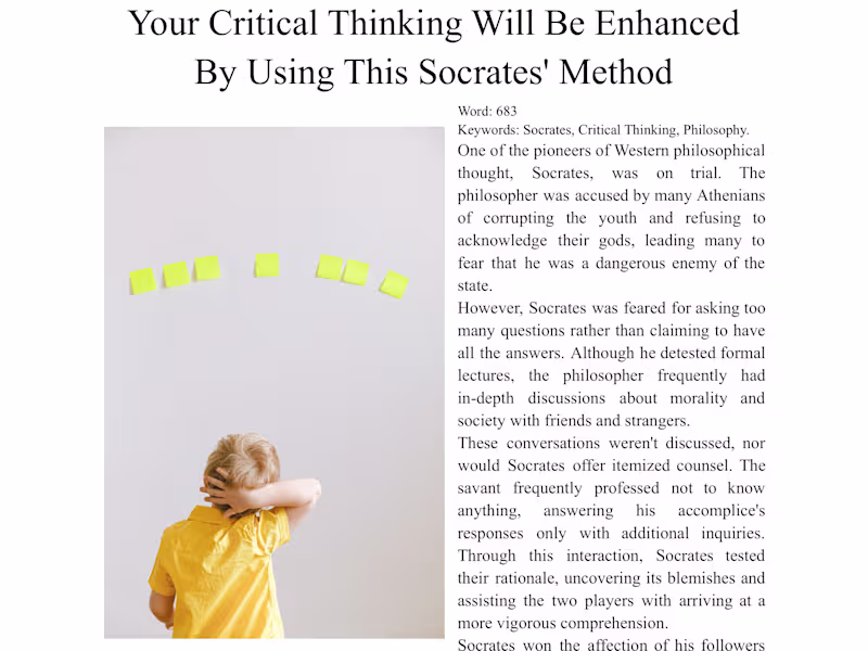 Cover image for Your Critical Thinking Will Be Enhanced By Using This Socrates' 