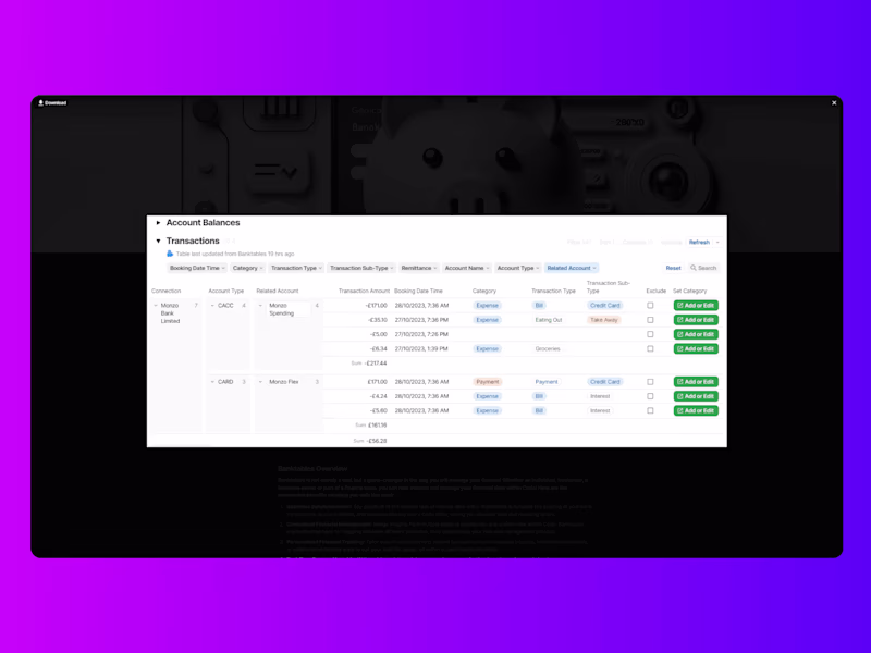 Cover image for Banktables: Real-Time Financial Data Integration