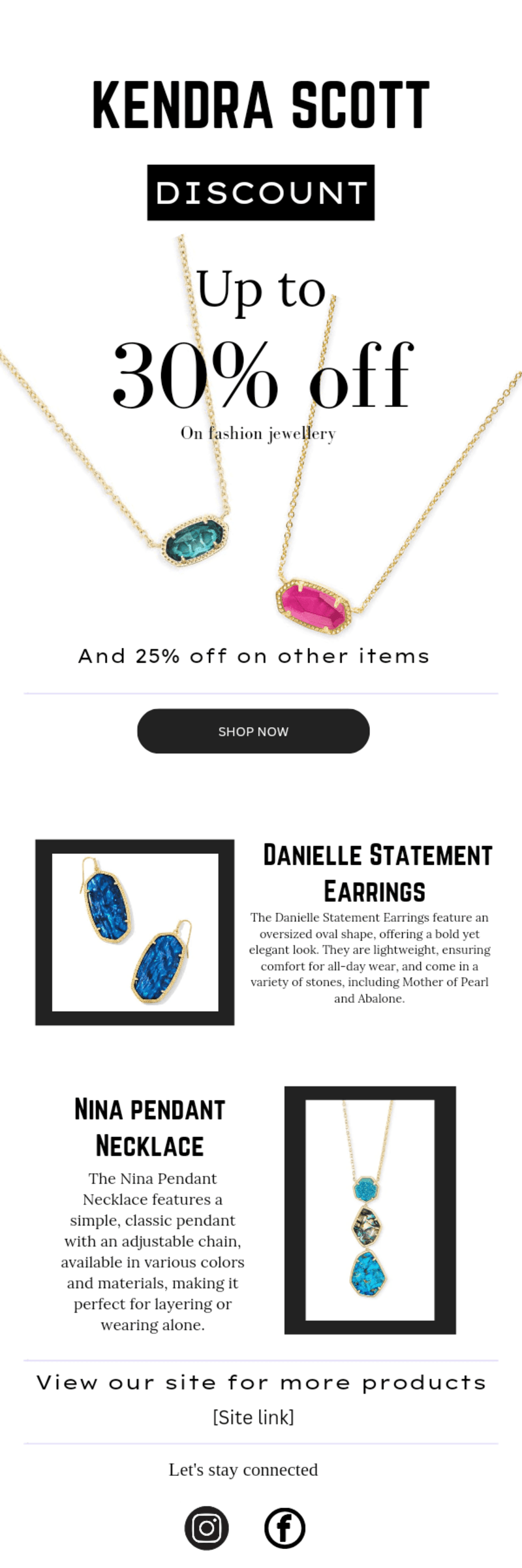 Cover image for Promotional sales email for Kendra Scott