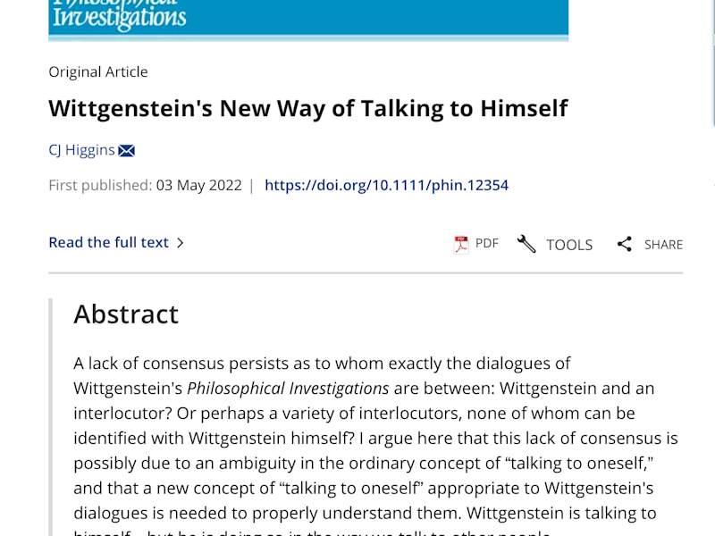 Cover image for Wittgenstein’s New Way Of Talking to Himself