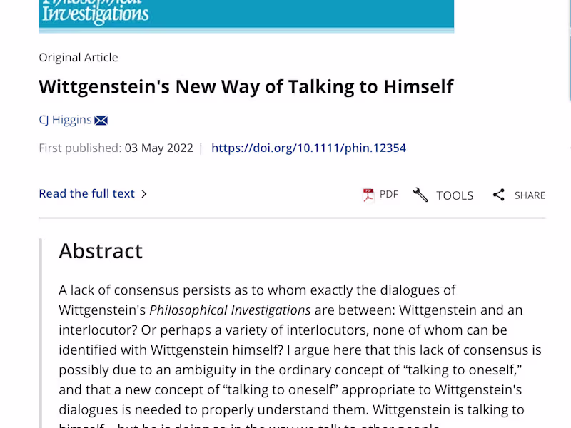 Cover image for Wittgenstein’s New Way Of Talking to Himself