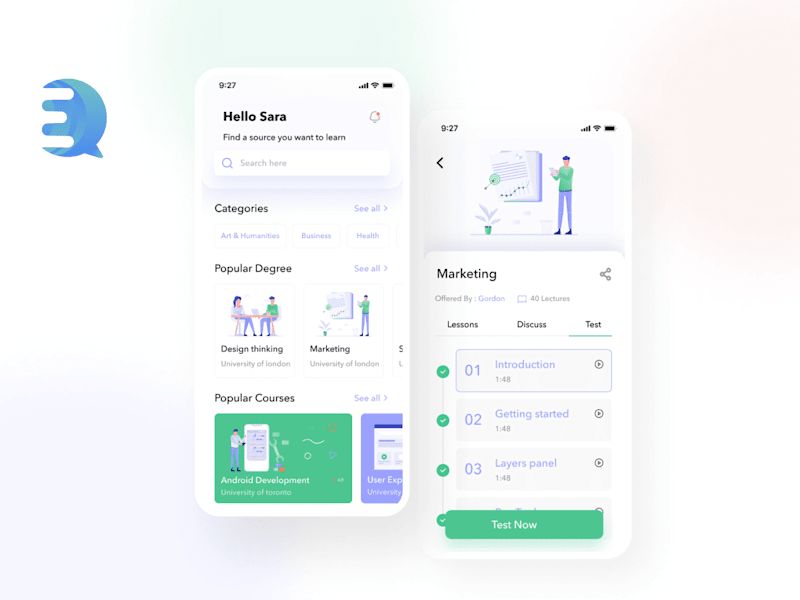 Cover image for UI Design for E- Learning App