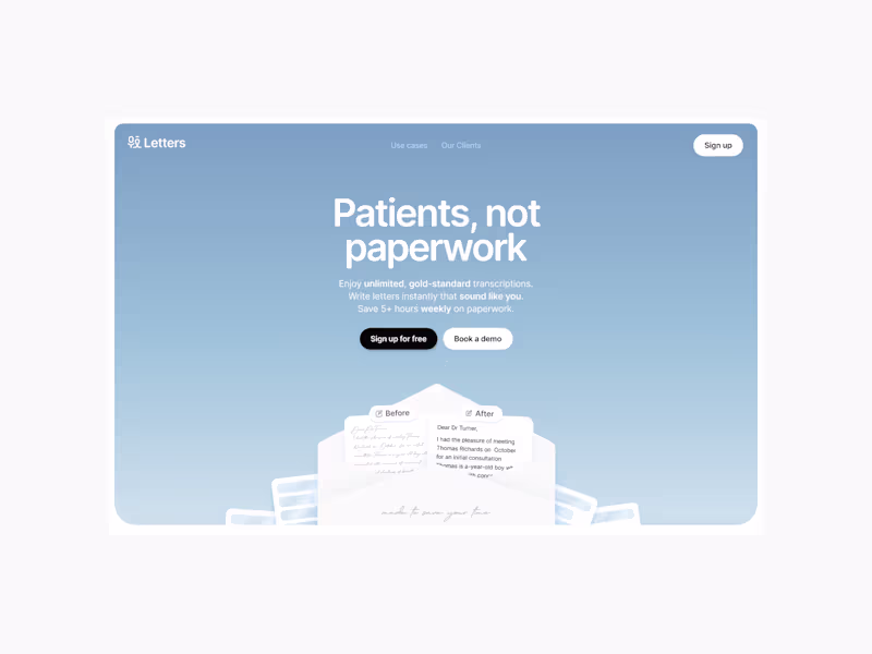 Cover image for Letters - AI Healthcare | 0 → 1 Website