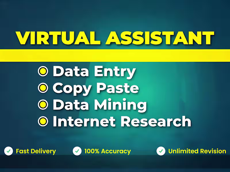 Cover image for Virtual assistant for data entry, web research, copy paste