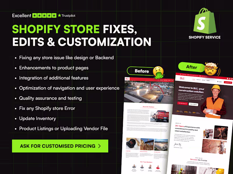 Cover image for I will do Shopify Store Fixes, Edits & Customization