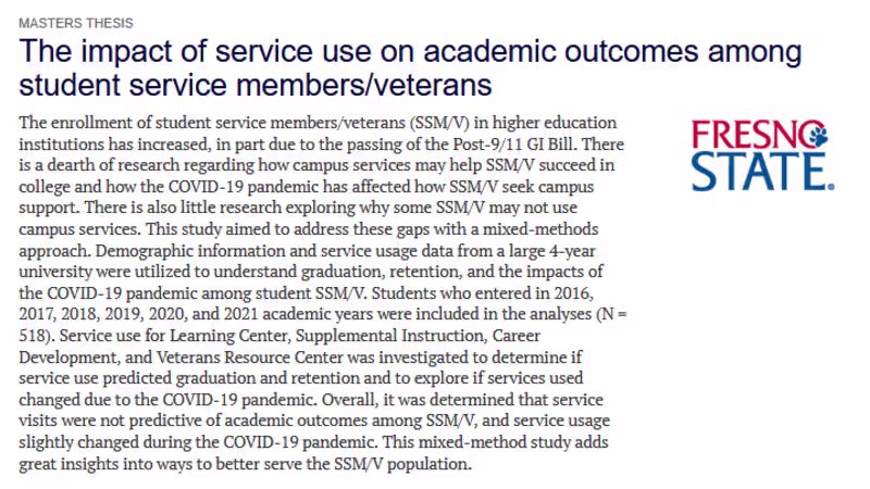 Cover image for Mixed-Methods Study on Student Veterans: THE IMPACT OF SERVI...
