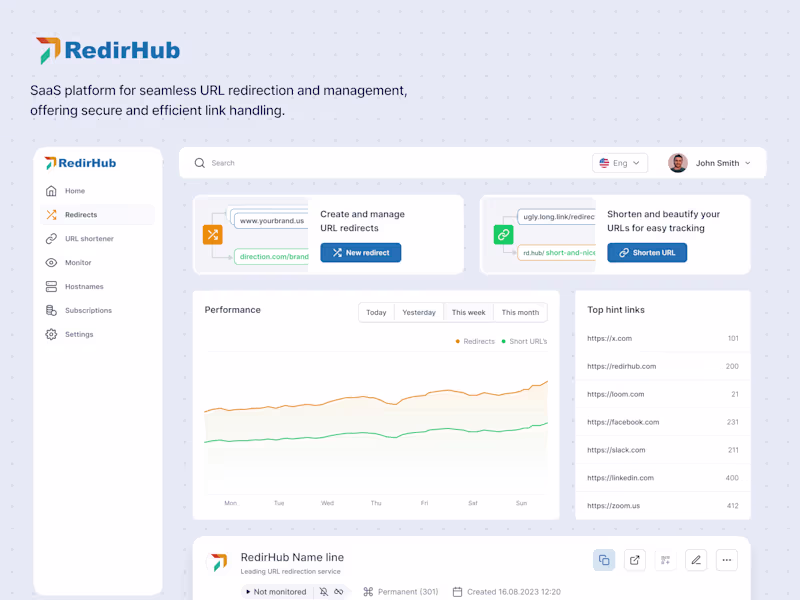 Cover image for RedirHub: Seamless URL Redirection and Management SaaS