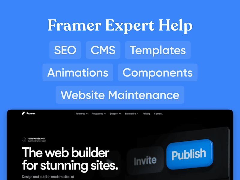 Cover image for Framer Expert Help (Fix Template, CMS, SEO, & Animations)