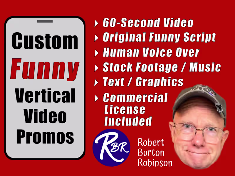 Cover image for 60-Second Video - includes funny script, voice over, music