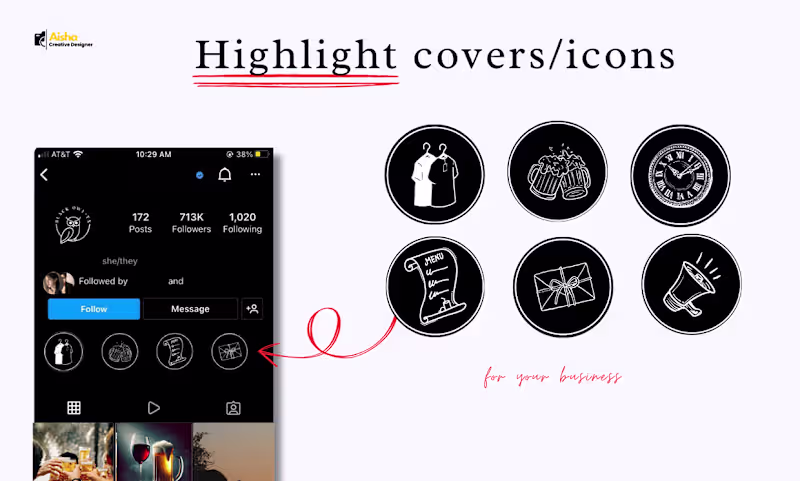 Cover image for Custom Instagram Highlight Covers for Bar bussiness