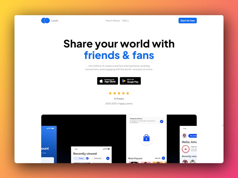 Cover image for Loosh - Mobile App Landing Page