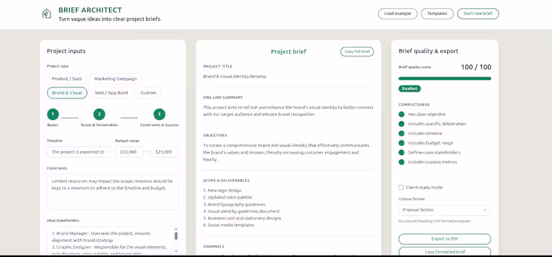 Cover image for Brief Architect is a smart, structured briefing engine desig...