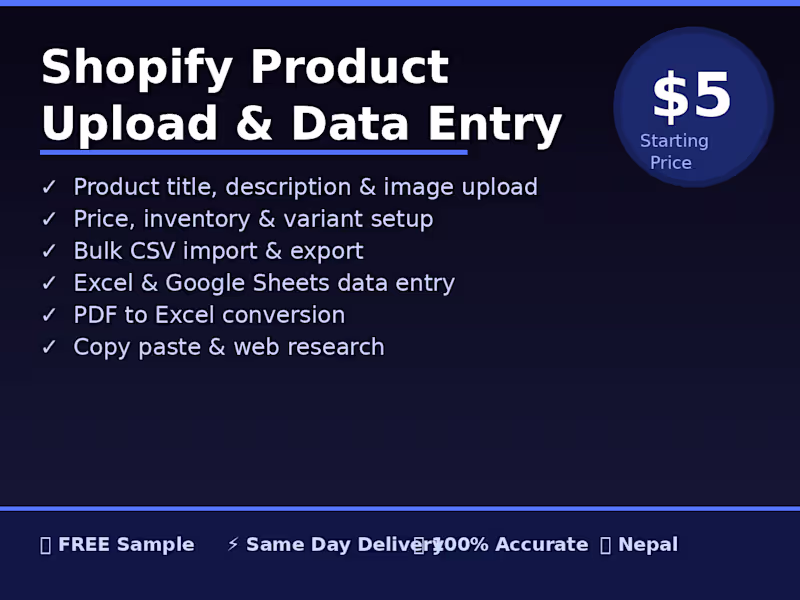 Cover image for Shopify Product Upload & Data Entry 