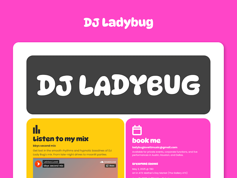 Cover image for DJ Ladybug Landing Page Design and Build