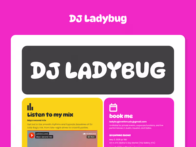 Cover image for DJ Ladybug Landing Page Design and Build