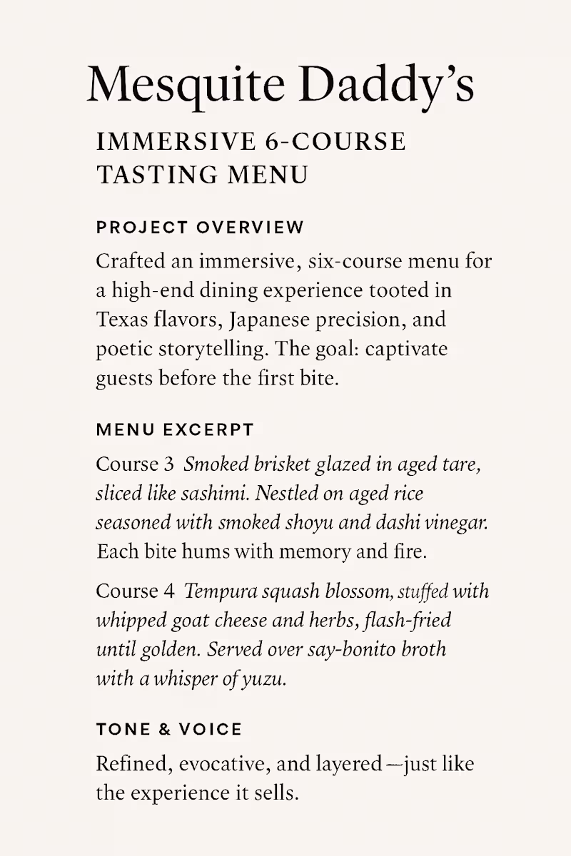 Cover image for Mesquite Daddy’s: Immersive 6-Course Tasting Menu