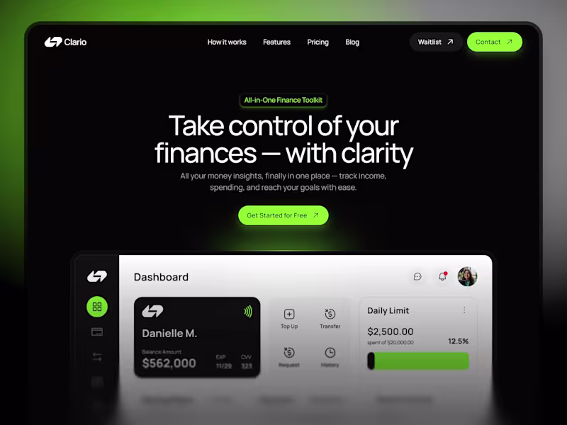 Cover image for Clario SaaS & Fintech Dashboard Website