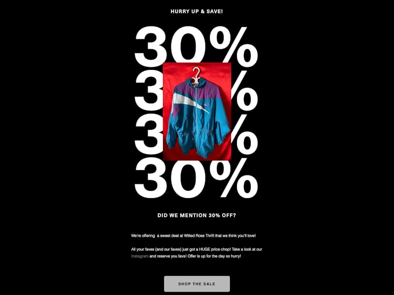 Cover image for wiltedrosethirft SALE email