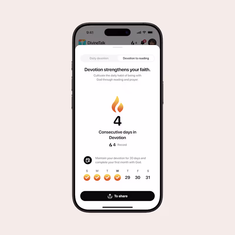 Cover image for Daily devotion tracker for DivineTalk. A simple screen that ...