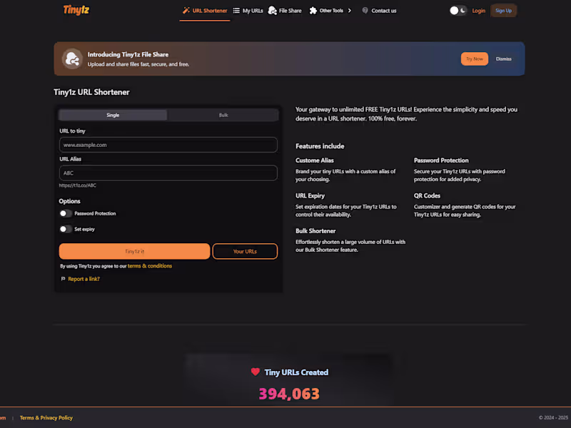 Cover image for Tiny1z - Free URL Shortener & Secure File Sharing