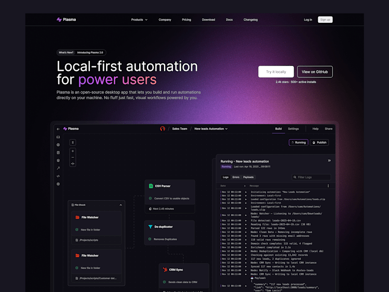 Cover image for Plasma SaaS - Local-first automation  - UX/UI Design