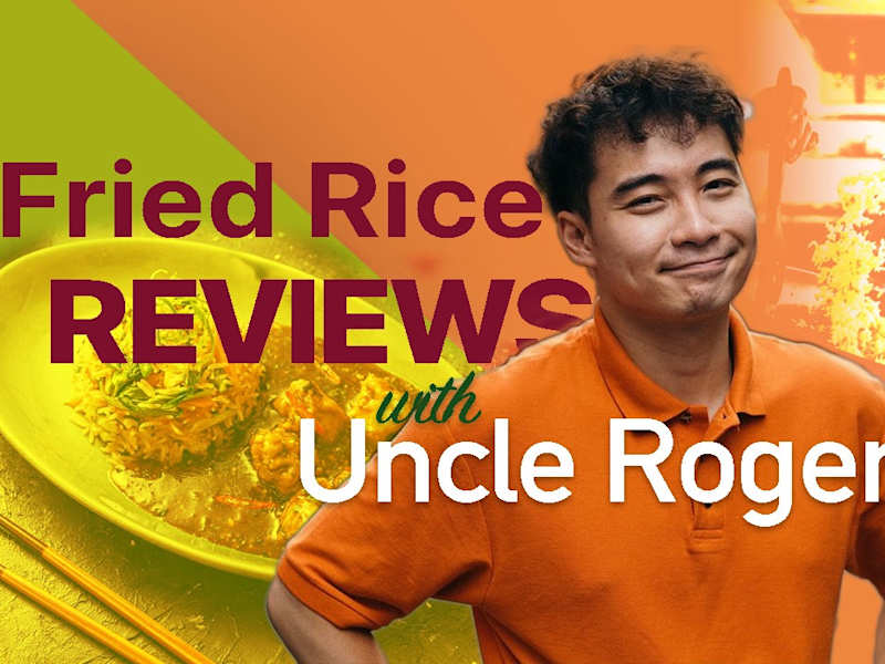 Cover image for youtube thumbnail with uncle roger reviewing egg fried rice