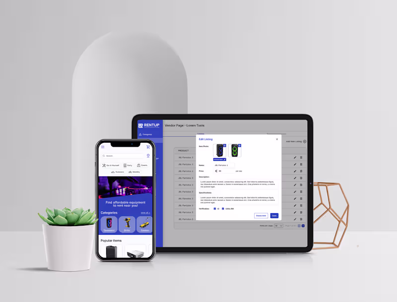 Cover image for UX/UI Design for Rentup, a Tool Renting Platform