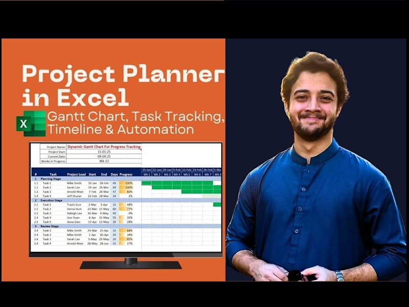Cover image for I will build a custom gantt chart project planner in excel