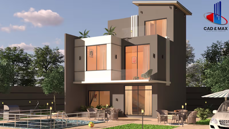 Cover image for This Exterior Villa Visualization presents a modern resident...