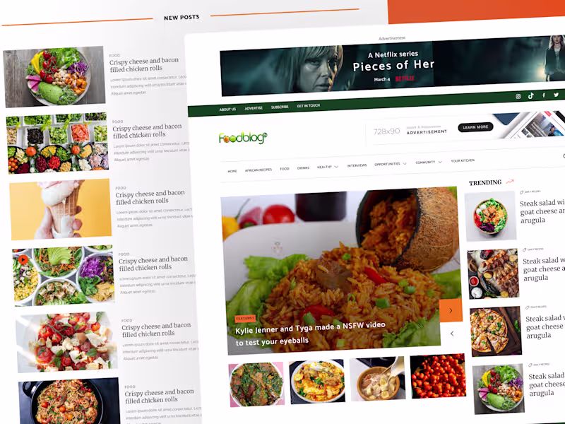 Cover image for FoodBlog Website Template – UI Design for Food Creators