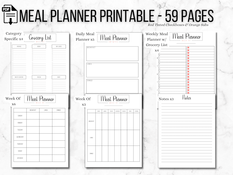 Cover image for Meal Planner Printable - 59 Pages!