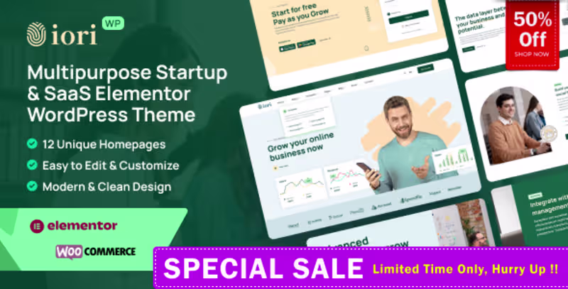 Cover image for iori - Multipurpose Startup & SaaS Software Technology Elemento…