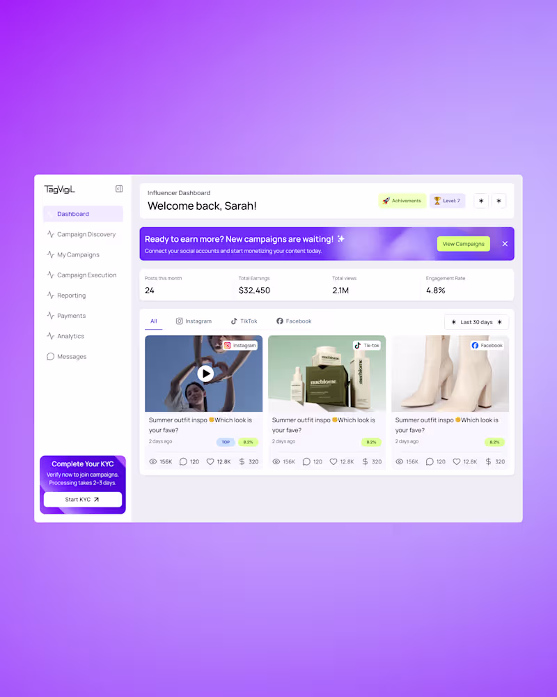 Cover image for UI/UX Design for Influencer Marketing Platform