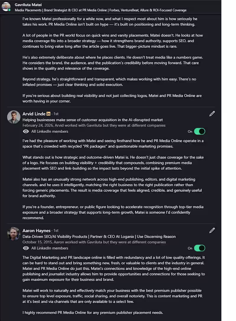 Cover image for Linkedin Client's reviews