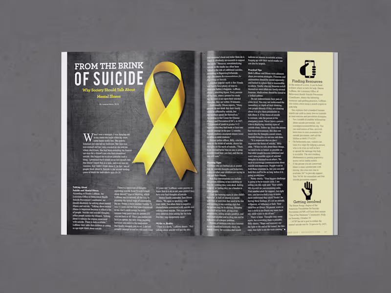Cover image for Suicide Awareness Magazine Spread
