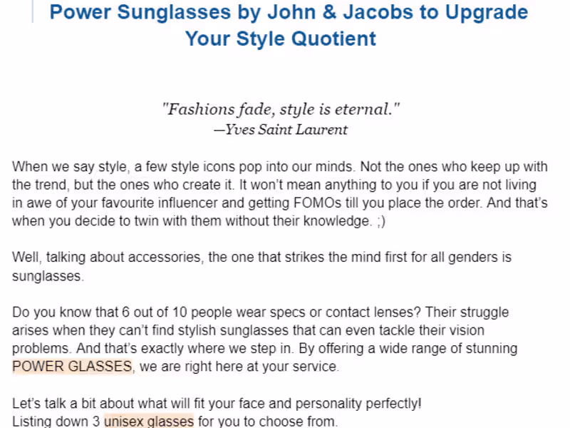 Cover image for BLOG For sunglass brand