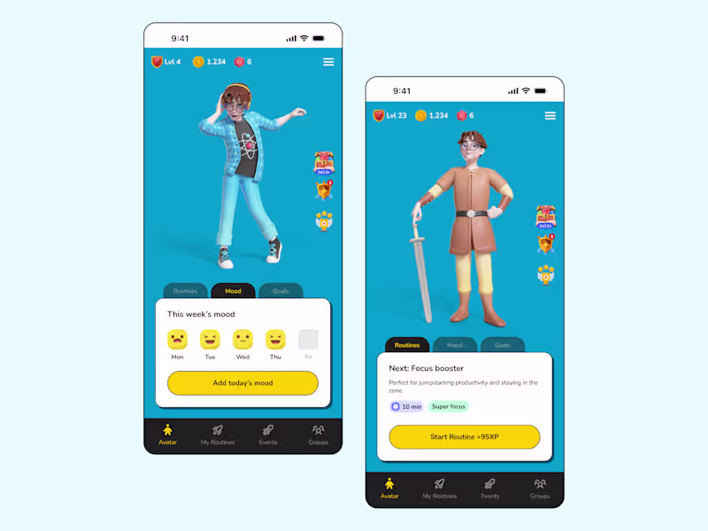 Cover image for UI Design for a gamified kids and teens routine app