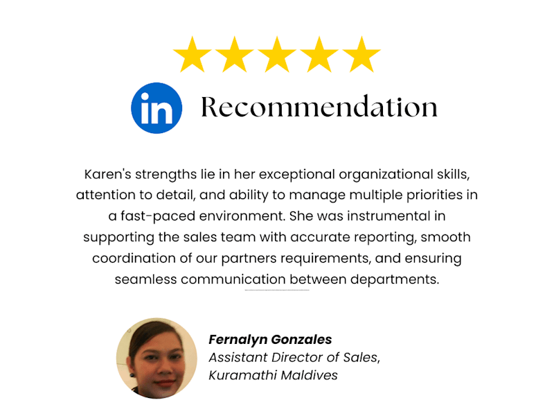 Cover image for Rec on Karen’s strengths: CRM, admin, support & in travel tech