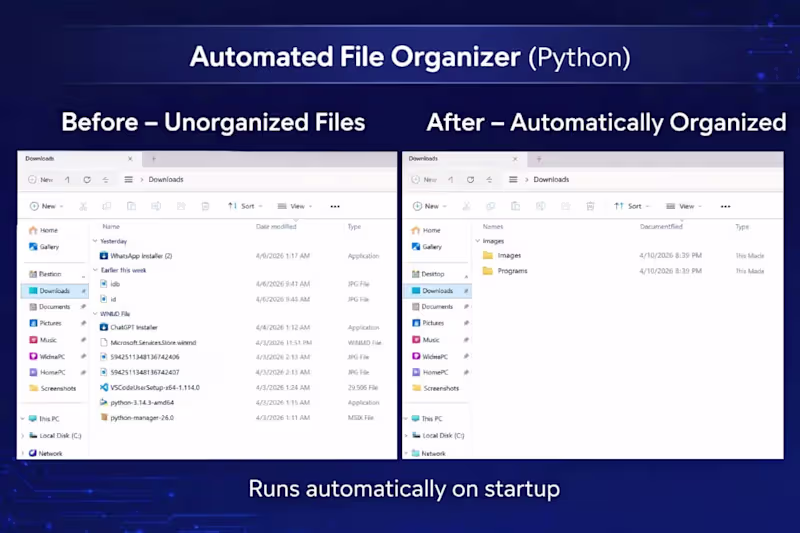 Cover image for Python automation that organizes files automatically on startup.
