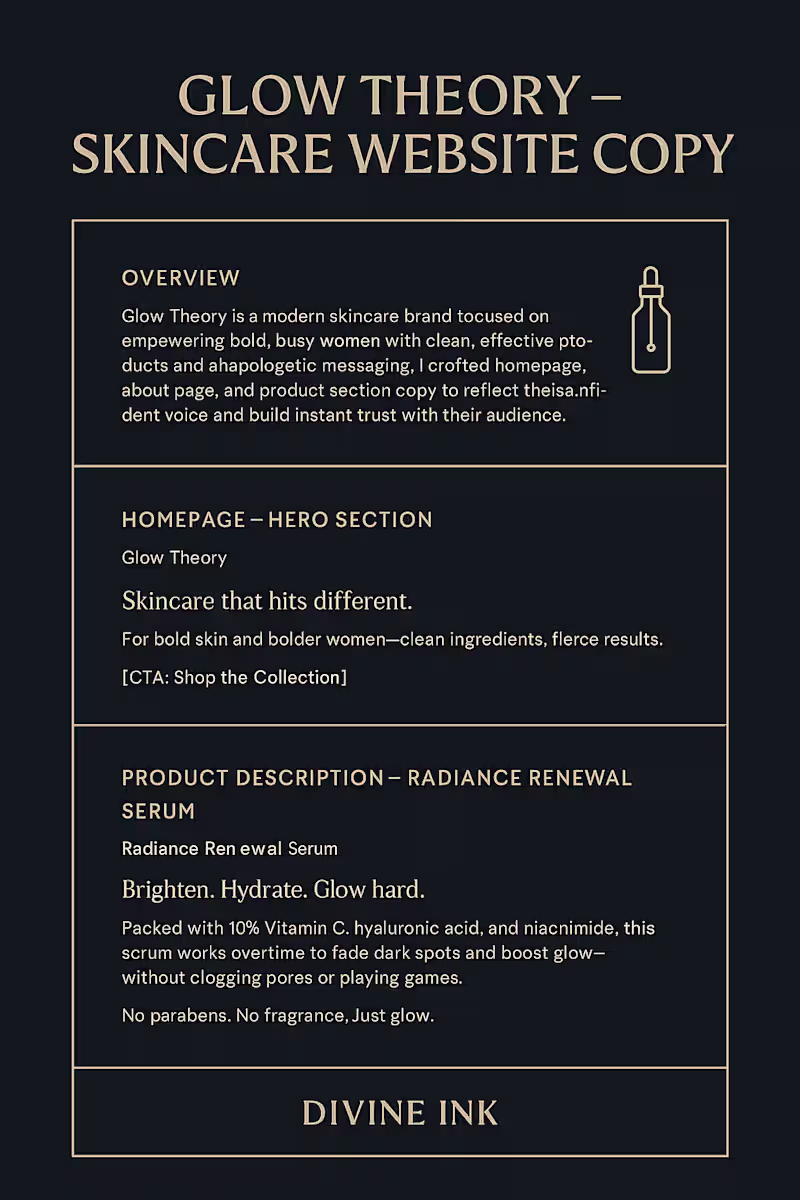 Cover image for Website Copywriting for Glow Theory – Wellness & Beauty Brand