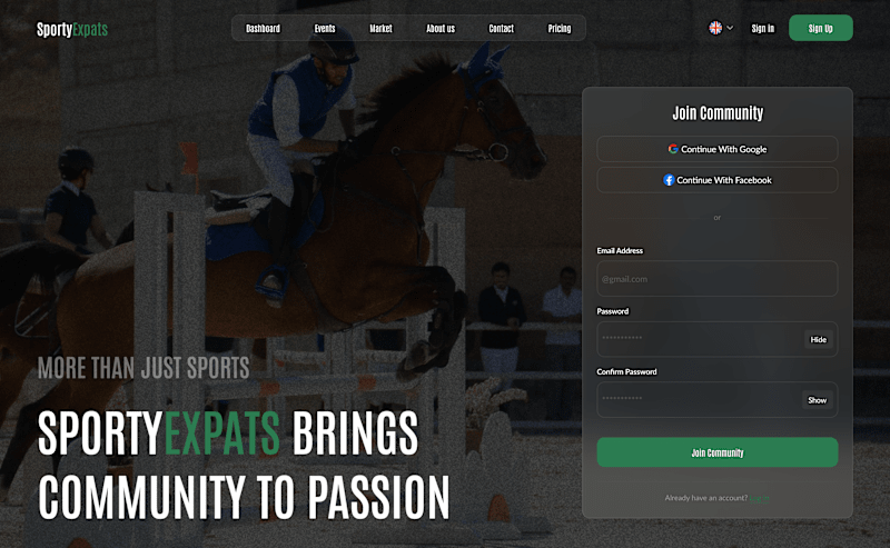 Cover image for SportyExpats Landing Page and Dashboards Design