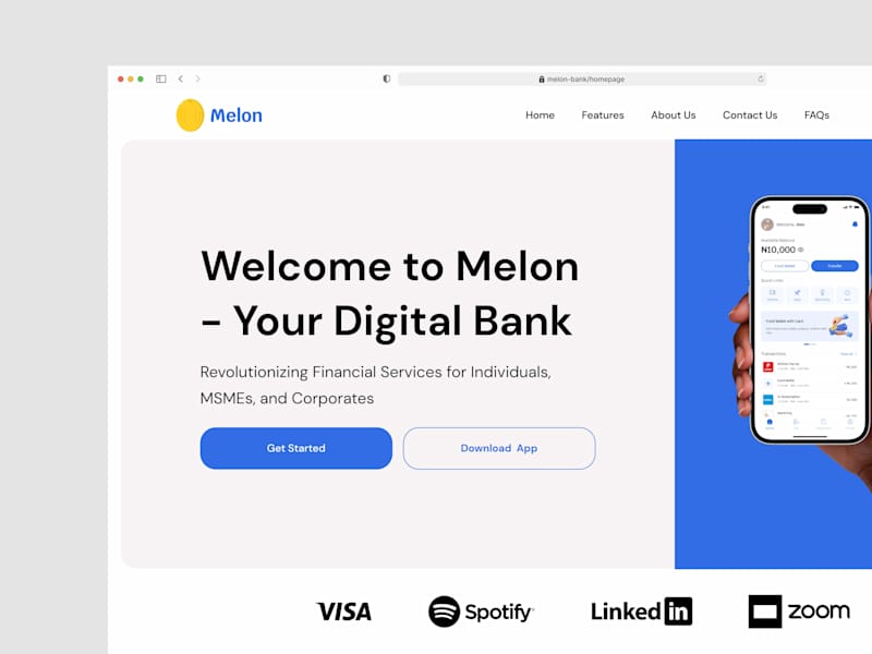 Cover image for Melon - Your Digital BankLanding Page