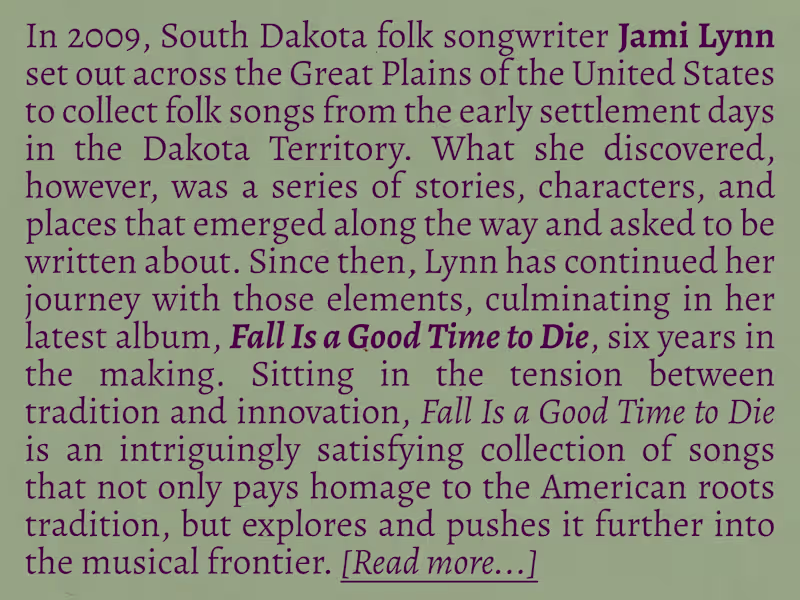 Cover image for Artist Bio: Jami Lynn - Fall Is a Good Time to Die