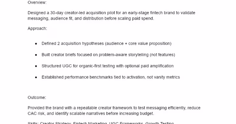 Cover image for 30-Day Creator-Led Acquisition Pilot for Fintech