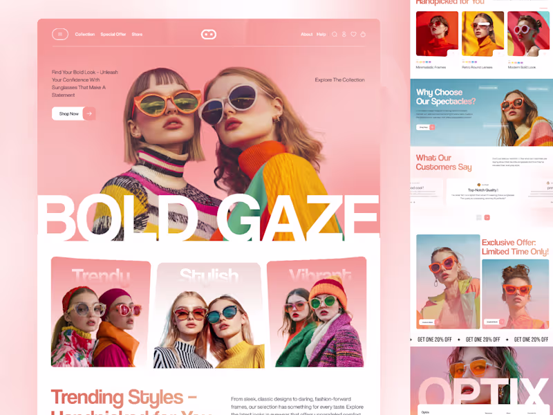 Cover image for Optix-High engaging Bold eyewear landing page
